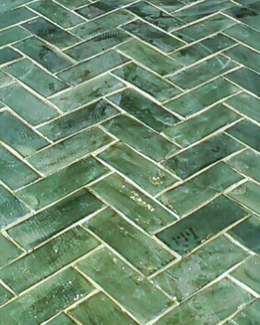 Hunter green glazed 3x8 kitchen floor tiles for brownstone home in Brooklyn