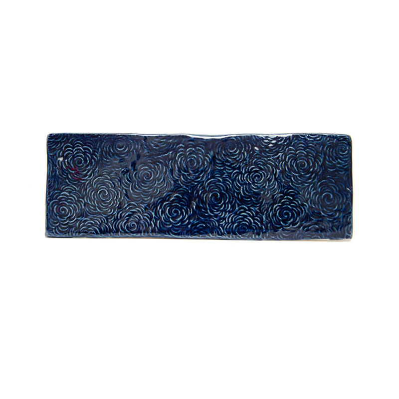 3 x 8 Field Tile Navy Blue Textured Floral