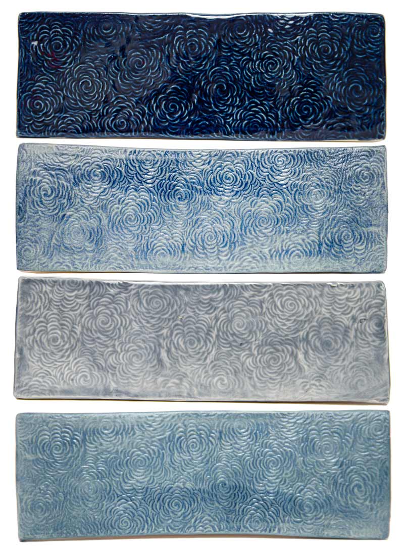 3 x 8 Field Tile Navy Blue Textured Floral - Image 3
