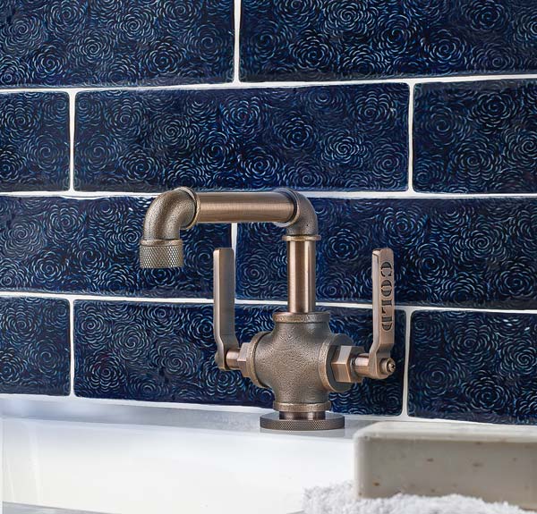 3 x 8 Field Tile Navy Blue Textured Floral - Image 2